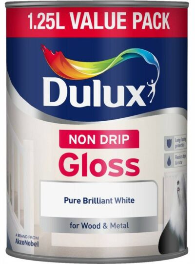 Dulux 1.25L Non Drip Gloss Paint - Pure Brilliant White 1500257