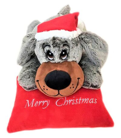 Grey Laying Dog with Christmas Cushion  1P018120