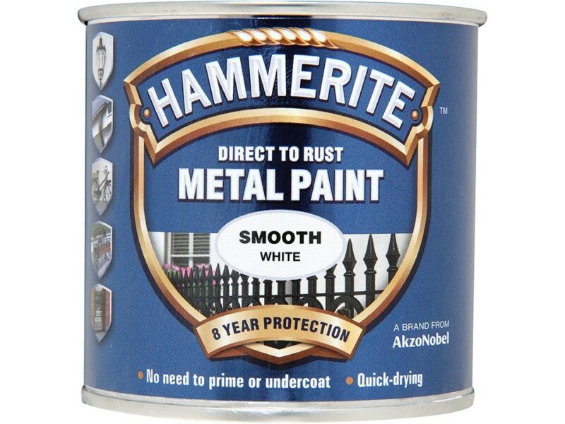 Hammerite 250ml Direct to Rust Metal Paint - Smooth White HMMSFW250 (2460226)