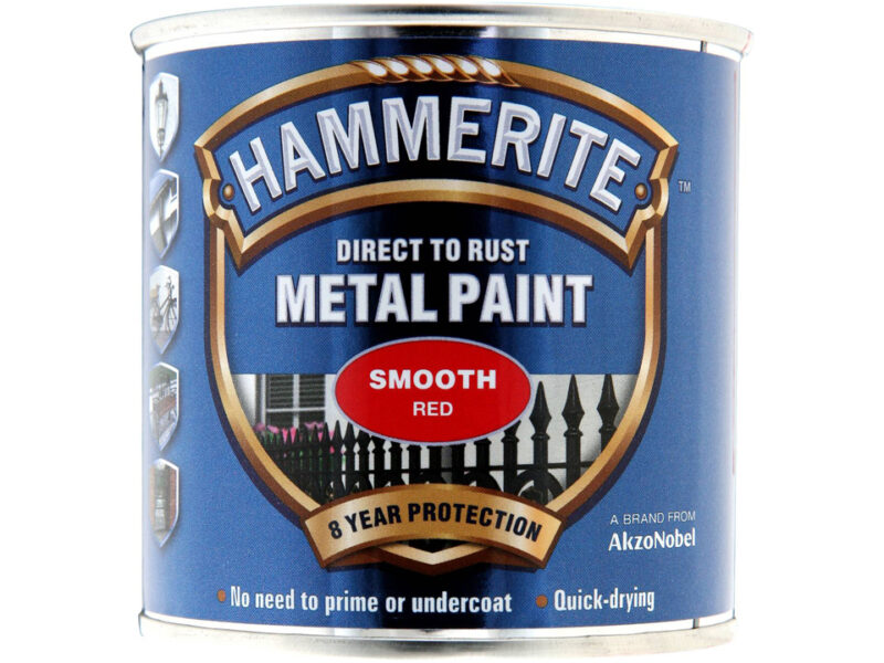 Hammerite 250ml Direct to Rust Metal Paint - Smooth Red HMMSFR250 (2460247)