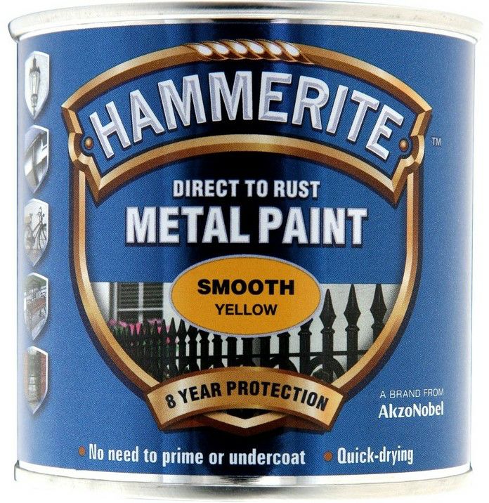 Hammerite 250ml Direct to Rust Metal Paint - Smooth Yellow  HMMSFY250 (2460268)