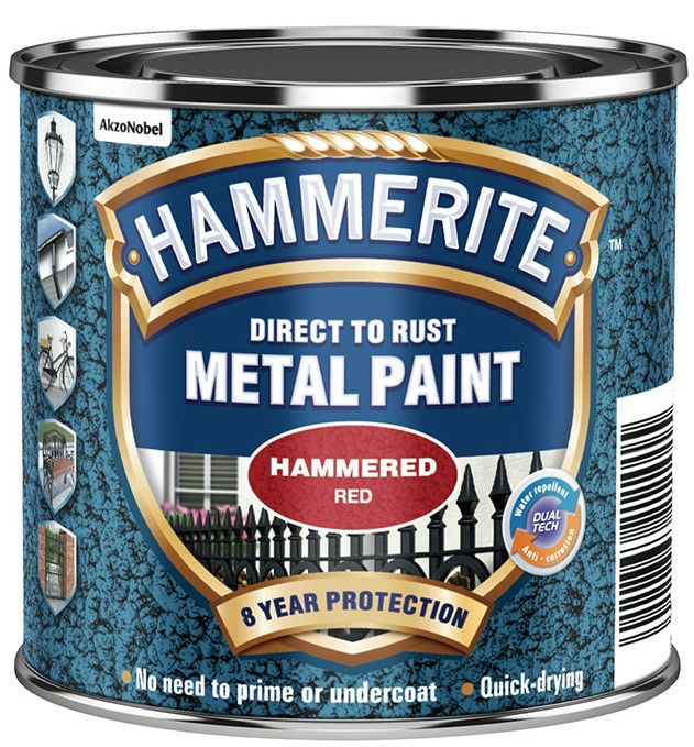 Hammerite 250ml Direct to Rust Metal Paint - Hammered Red HMMHFR250 (2461523)