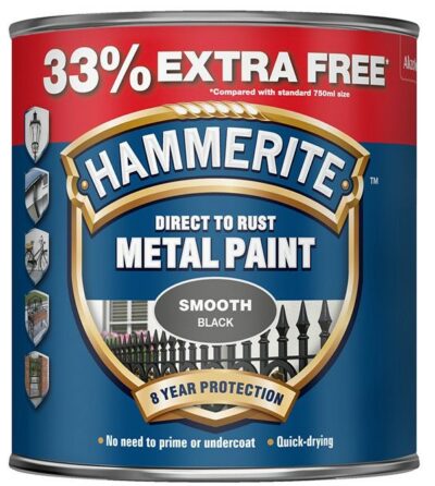 Hammerite 750ml Direct to Rust Metal Paint - Smooth Black HMMSFB750AV (2461880)