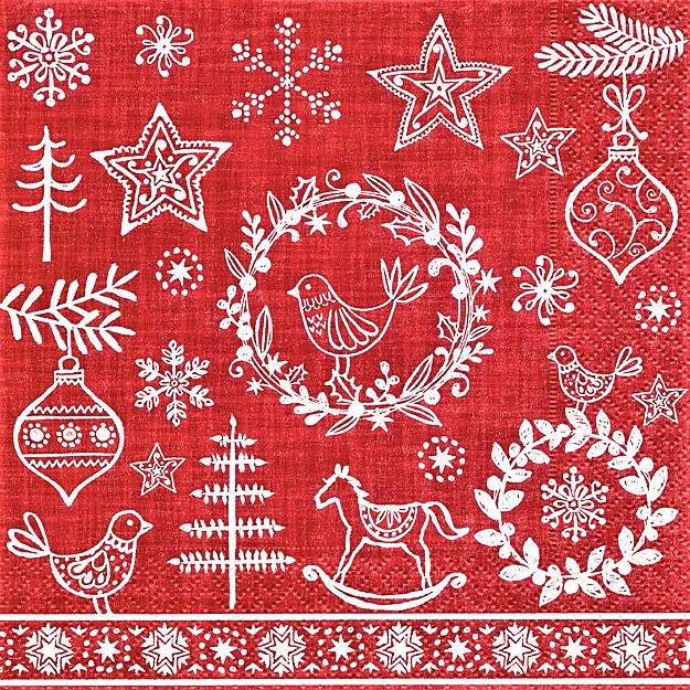 Napkins x 20 - Red with Hygge Symbols 4880090 (PD600327)