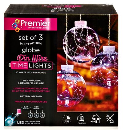 Premier Multi-Action 3 LED Globe Pin Wire Time Lights - White 5184862 (LB151219W)