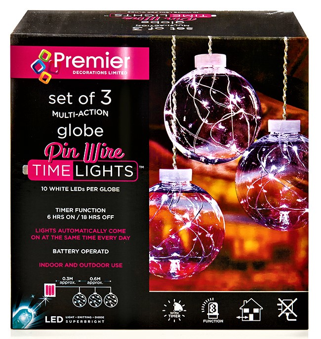 Premier Multi-Action 3 LED Globe Pin Wire Time Lights - White 5184862 (LB151219W)