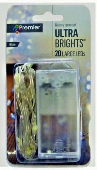 Premier Battery Operated Ultra Brights Indoor 20 LED Pin Wire Lights - White 5187203 (LB191279W)