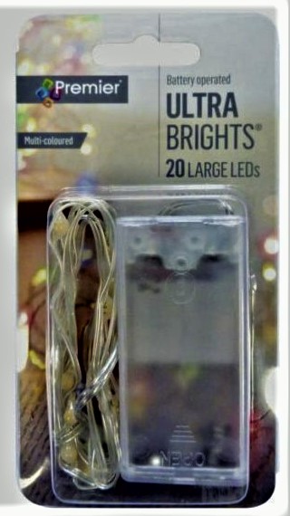 Premier Battery Operated Ultra Brights Indoor 20 LED Pin Wire Lights - MultiColoured 5187224 (LB191279M)