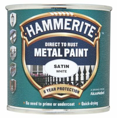 Hammerite 250ml Direct to Rust Metal Paint - Satin White HMMSAFW250