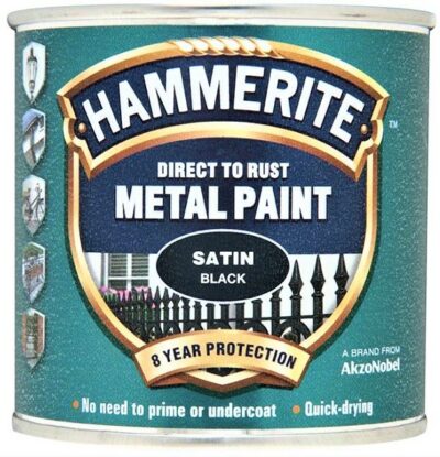 Hammerite 250ml Direct to Rust Metal Paint - Satin Black HMMSFSB250