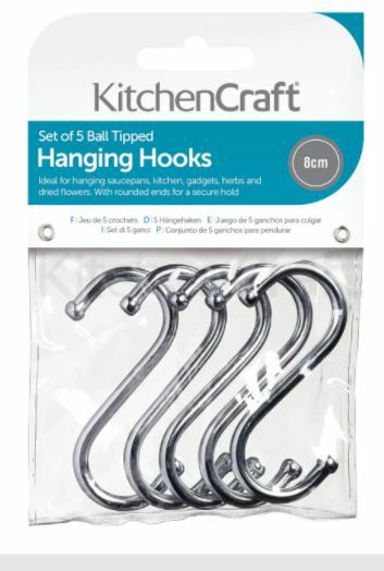 Kitchen Craft 80mm x5 'S' Hooks - Chrome KCHOOKSMED (3532563)