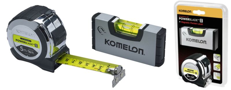 Komelon 5m (16ft) Tape Measure  plus Level Both Silver XMS19TAPELEV