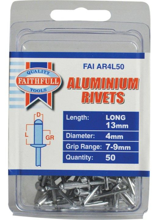 Faithfull 4 x 13mm Long Rivets Pack of 50 - Aluminium FAIAR4L50