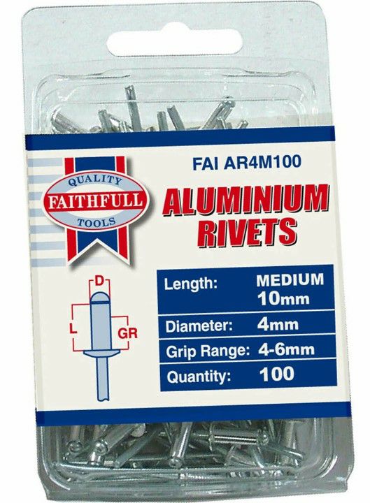 Faithfull 4 x 10mm Medium Rivets Pack of 100 - Aluminium  FAIAR4M100