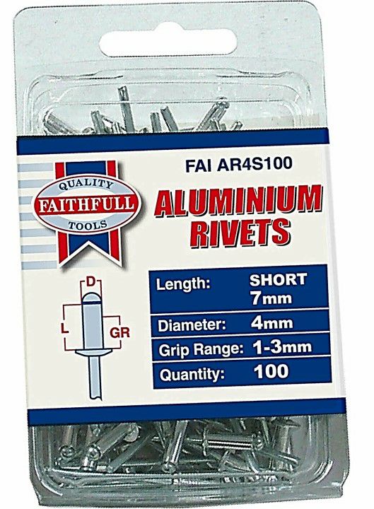 Faithfull 4 x 7mm Short Rivets Pack of 100 - Aluminium FAIAR4S100