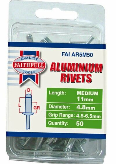 Faithfull 4.8 x 11mm Medium Rivets Pack of 50 - Aluminium FAIAR5M50