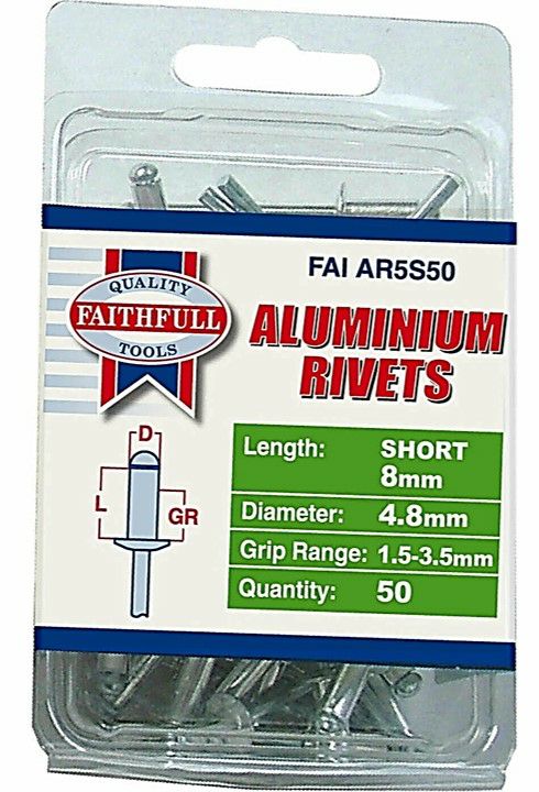 Faithfull 4.8 x 8mm Short Rivets Pack of 50 - Aluminium FAIAR5S50
