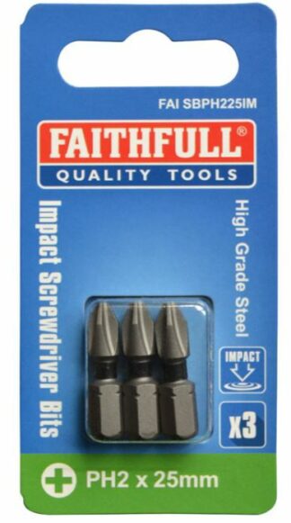 Faithfull PH2 x 25mm Impact Screwdriver Bits - Pack of 3 FAISBPH225IM