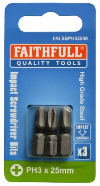 Faithfull PH3 x 25mm Impact Screwdriver Bits - Pack of 3 FAISBPH325IM