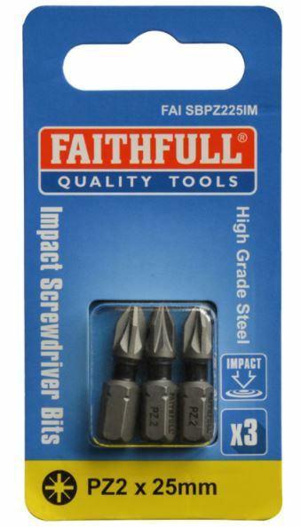 Faithfull PZ2 x 25mm Impact Screwdriver Bits - Pack of 3 FAISBPZ225IM