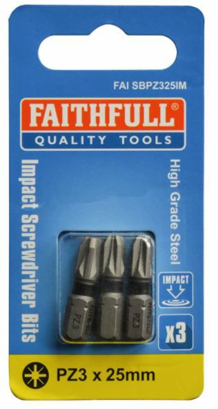 Faithfull PZ3 x 25mm Impact Screwdriver Bits - Pack of 3 FAISBPZ325IM
