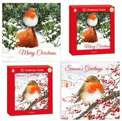 Anker Pack of 12 Traditional Xmas Cards - Robin 0261727 (XALGC818)