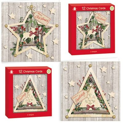 Anker Pack of 12 Contemporary Xmas Card - Star and Tree 0261905 (XALGC819)