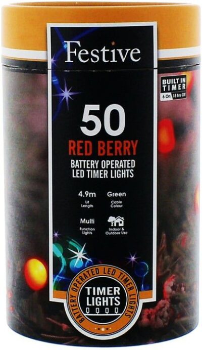 Festive 50 Battery Operated Berry Lights - Red 2111021 (P032210)