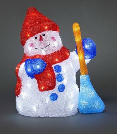 Konstsmide 42cm Light Up Acrylic Snowman with Cap and Broom 3612287 (6170-203)