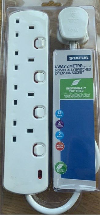 Status 4 Way 2 Metre Extension Socket with Switch and  Neon Light 6774065
