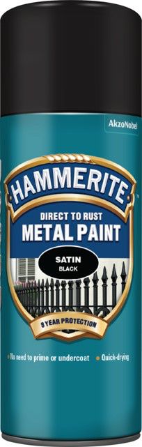 Hammerite 400ml Direct to Rust Metal Spray Paint - Satin Black 2460996