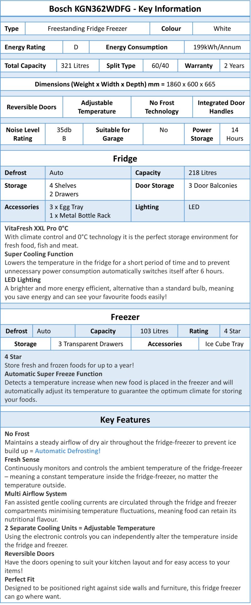 Bosch Frost Free Fridge Freezer KGN362WDFG at Wades (Appliance sales and rentals Ramsey