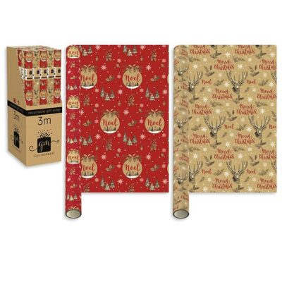 2m Christmas Wrapping Paper - Stag or Bauble Design   0261622