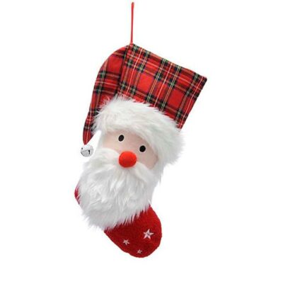 Festive 48cm Santa Face Stocking  - Red Tartan 2111676