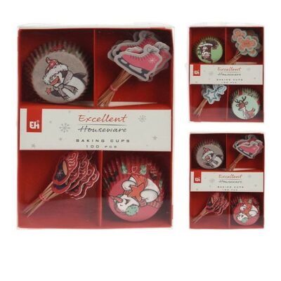 Christmas Themed Cupcake Cases & Picks - Assorted Designs 4481845