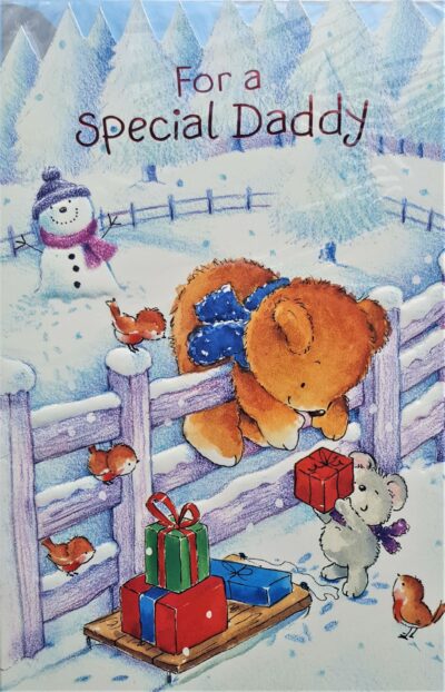Daddy Christmas Card - Teddy on Fence or Walking through Gate   45E