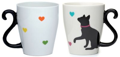 340ml Porcelain Ceramic Tail Handle Mug - Black Cat 4640692