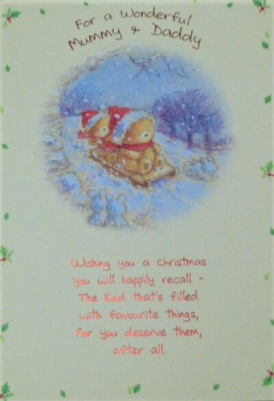Mummy & Daddy Christmas Card - Teddies Sledging  50F99806012A