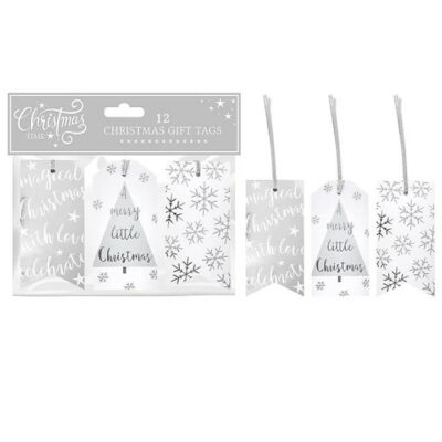 12 Foil Merry Little Christmas Tags - Silver 5771723
