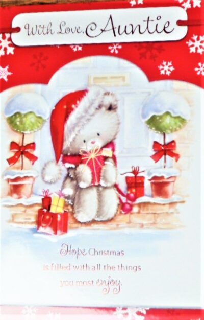 Auntie Christmas Card - Teddy Present or Teddy Stocking AUNTITXMAS