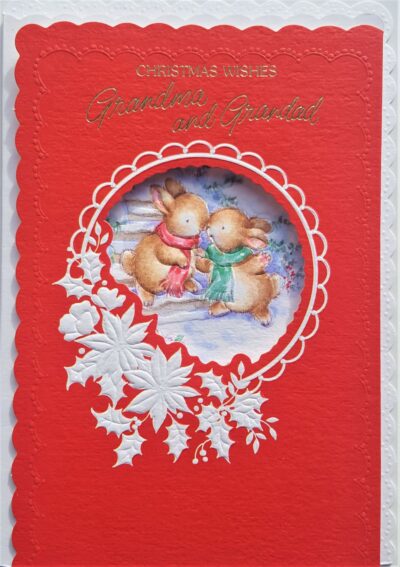Grandama & Grandad Christmas Card - Bunnies Nose Kissing