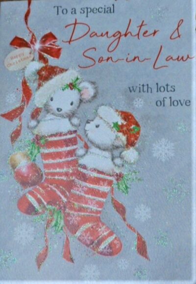 Daughter & Son in Law Christmas Card - Stocking Mice X3357-2