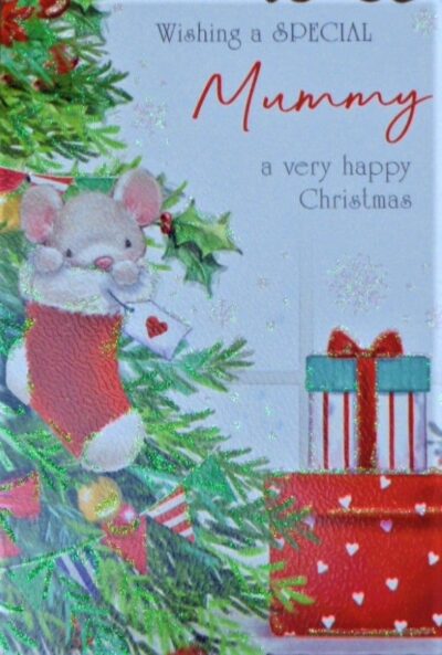 Mummy Christmas Card - Stocking Mouse X4013-4