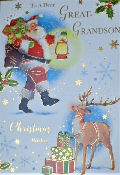 Great Grandson Christmas Card - Santa Reindeer XGL5017A/07