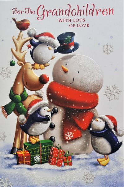 Grandchildren Christmas Card - Snowman and Friends XSE29419