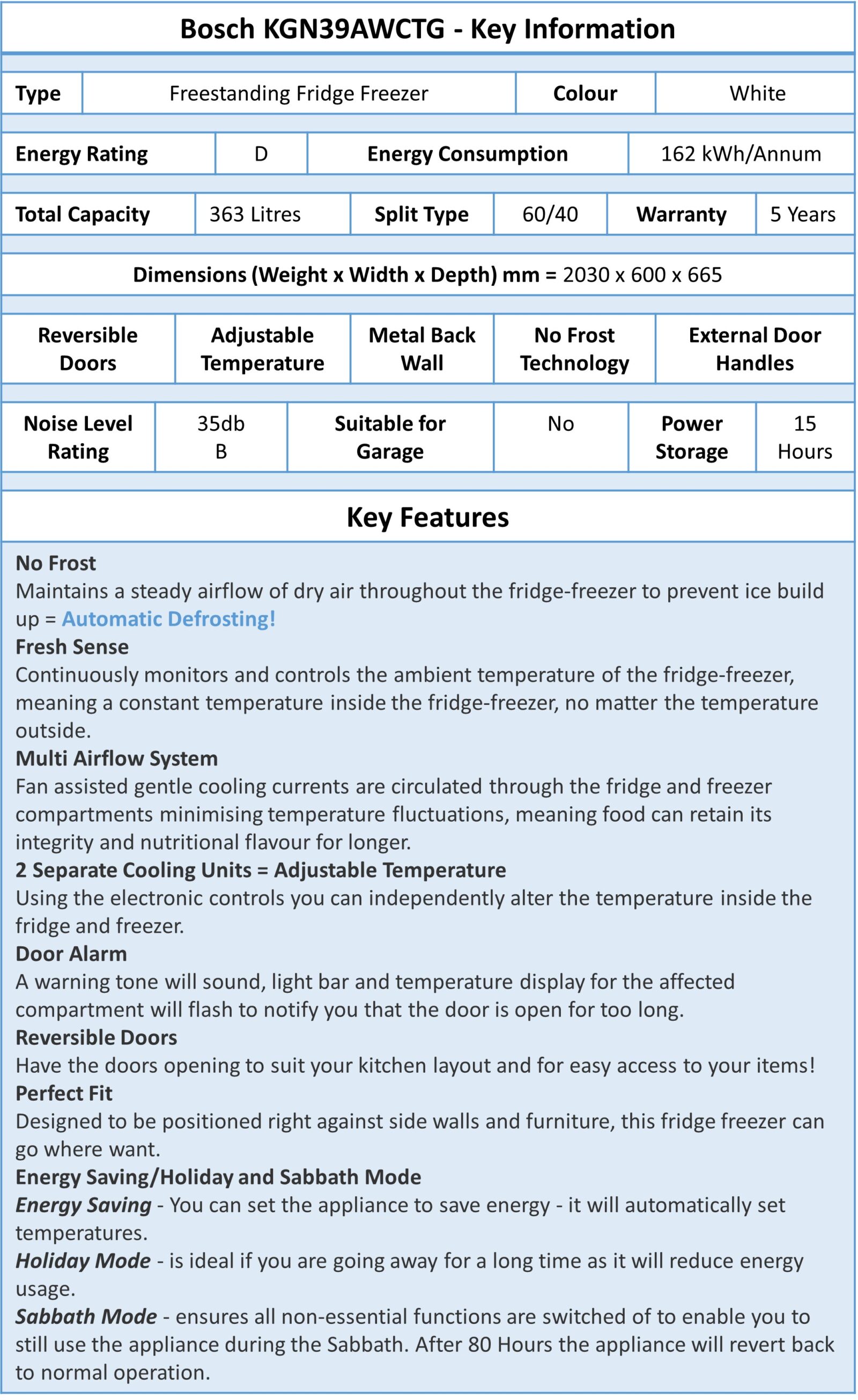 Bosch Frost Free Fridge Freezer KGN39AWCTG at Wades (Appliance sales and rentals Ramsey