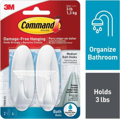 3M Command 2 White Designer Bathroom Hooks - Medium 17081B