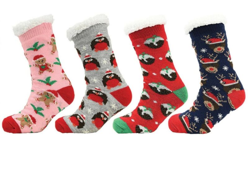 Otterdene Sherpa Lined Cosy Slipper Socks - Christmas Designs  4661026