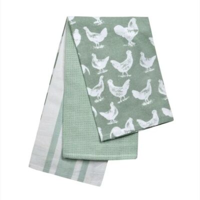 Stow Green Pack of 3 Tea Towels - Hen Sage   6994923