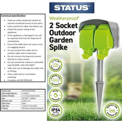 Status WeatherProof Outdoor Garden Spike - 2 Socket 2 6776036